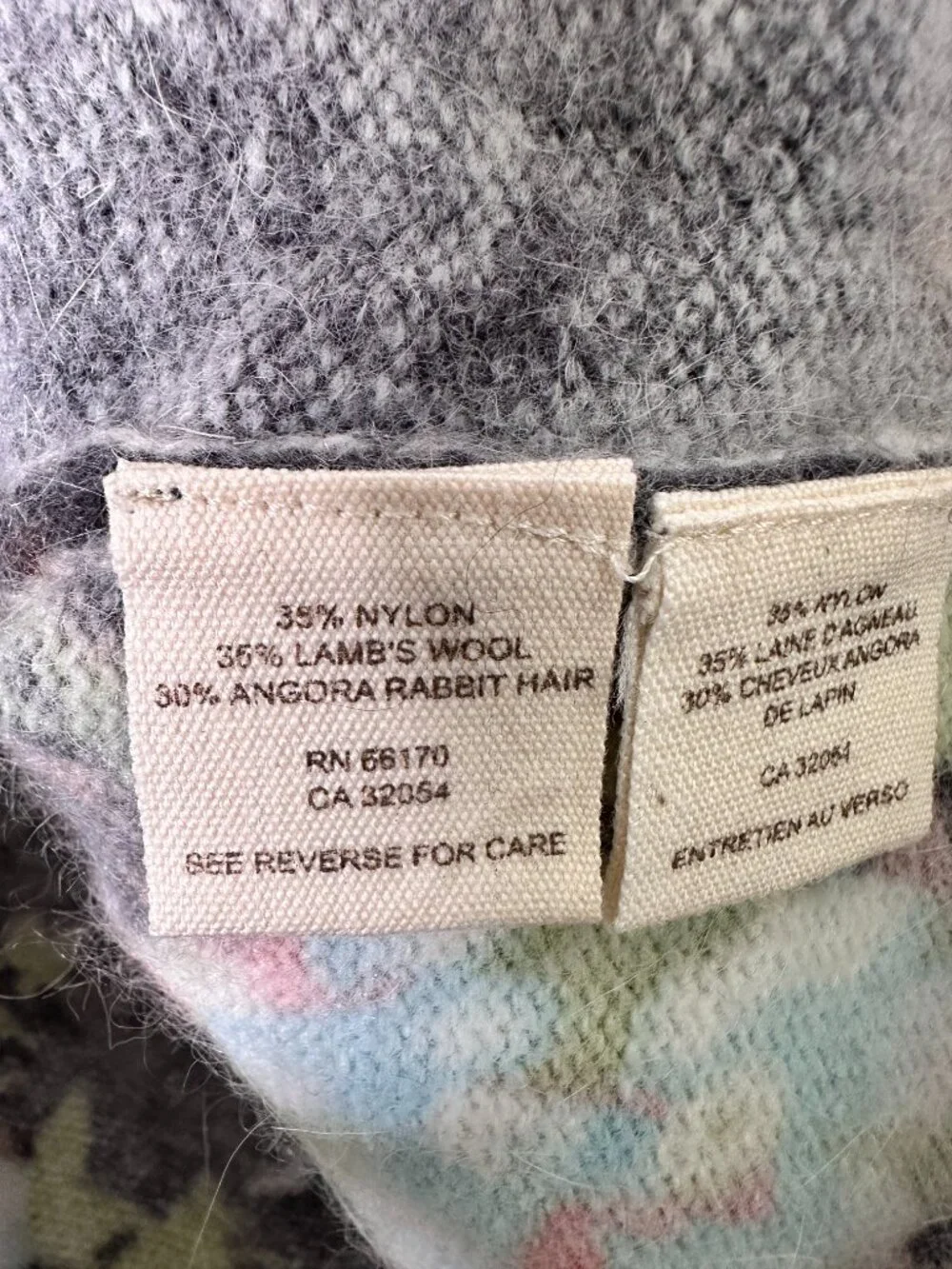 Free People Angora Rabbit Fur Wool Blend Floral Cardigan Sweater Medium Gray - Picture 4 of 6